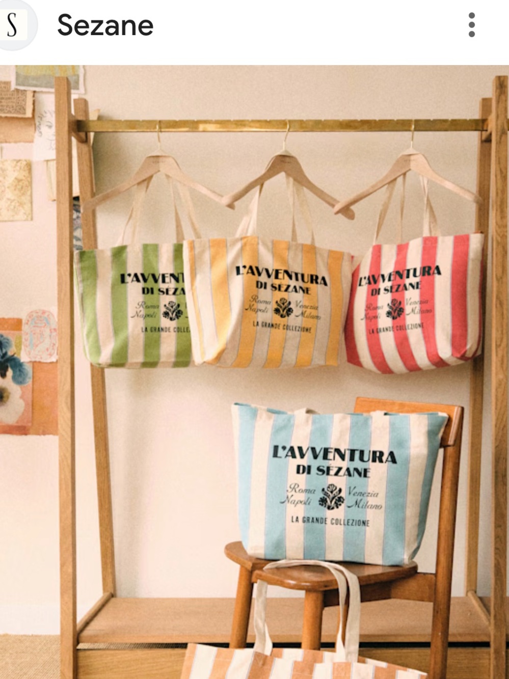 Sezane Striped Canvas Tote — Blue